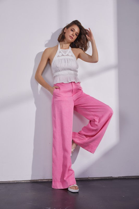 Mineral Washed Wide Leg Pink Trouser Pants – Rag & Muffin