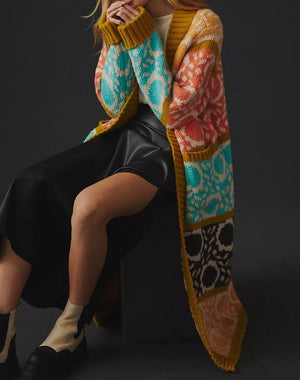 Multi Print Long Coat Cardigan