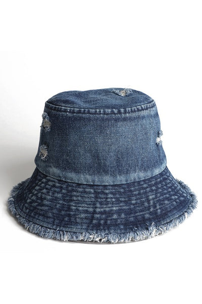 RHINESTONE DENIM BUCKET HAT - Blue